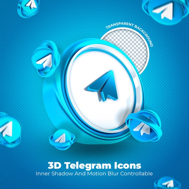 PSD telegram 3d icon социальные сети прозрачный фон