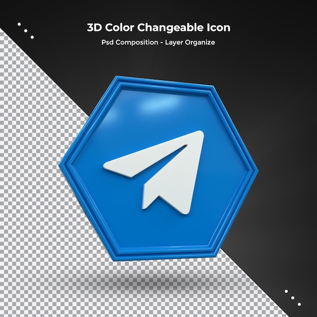 Icona di telegram 3d social media icona 3d lucida colorata rendering 3d