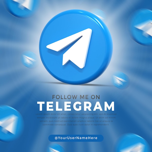Telegram glanzend logo en berichtsjabloon voor sociale media