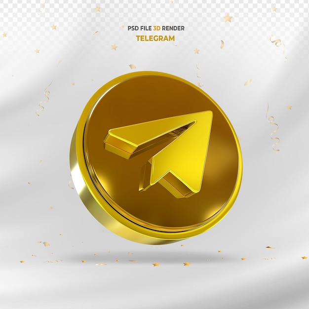 Telegram Gold logo mediów społecznościowych renderowania 3d