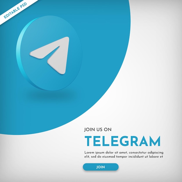 Banner promozionale del gruppo telegram con icona 3d