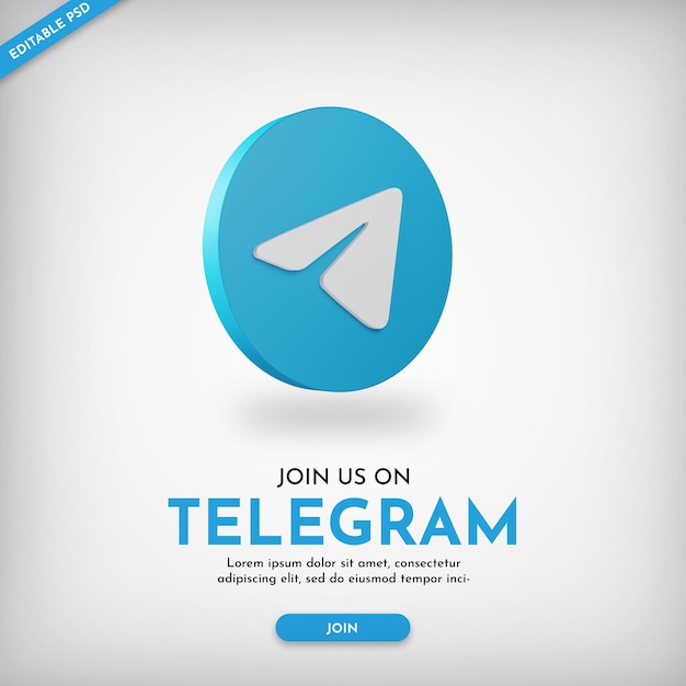 PSD banner promozionale del gruppo telegram con icona 3d