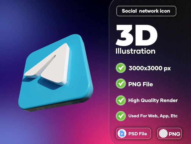 telegram icon 3d realistic high quality render