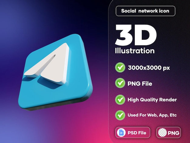 Telegram icon 3d realistic high quality render