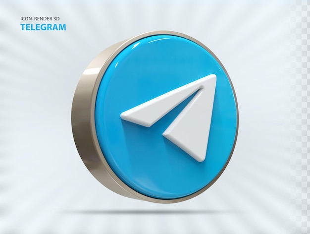 Render 3d dell'icona di telegram con cornice rotonda dorata