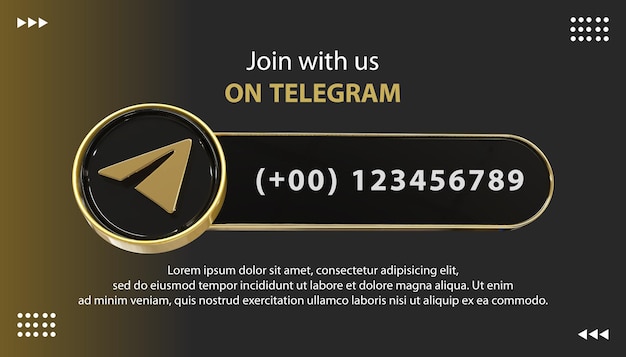 Telegram icon with label gold and black style