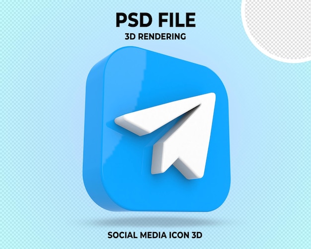 Logo telegram 3d social media trasparente