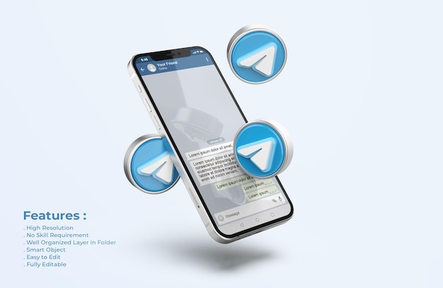 Telegram on Silver Mobile Phone Mockup