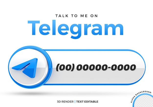 PSD Профиль telegram в социальных сетях 3d render, изолированный для композиции с помощью text editable premium psd