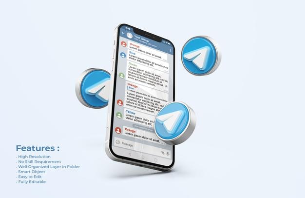 Telegram su silver mobile phone mockup