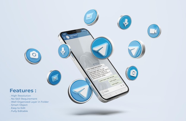 Telegram on silver mobile phone mockup