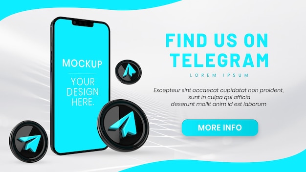 Telegram social media icoon met telefoon mockup 3d