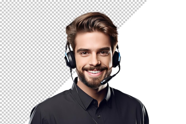 PSD telemarketer looking at camera isolated on white background