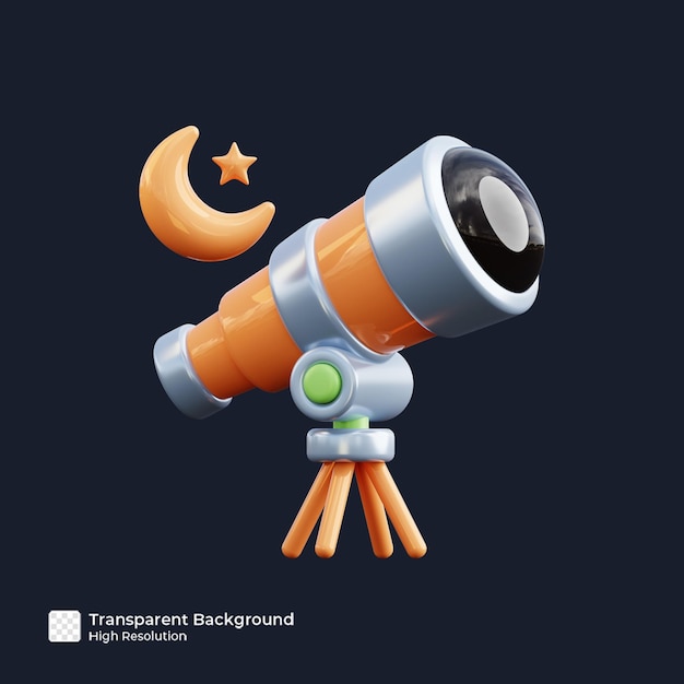 Telescope 3d render illustration isolated premium psd