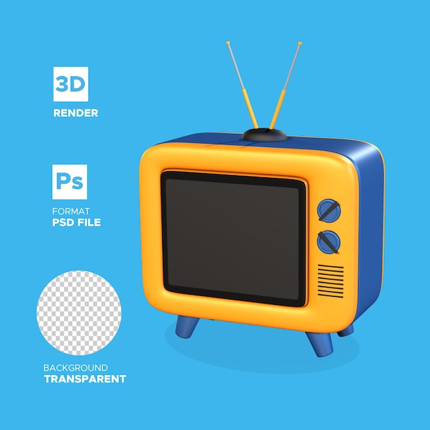 Телевидение 3d render icon премиум psd файл