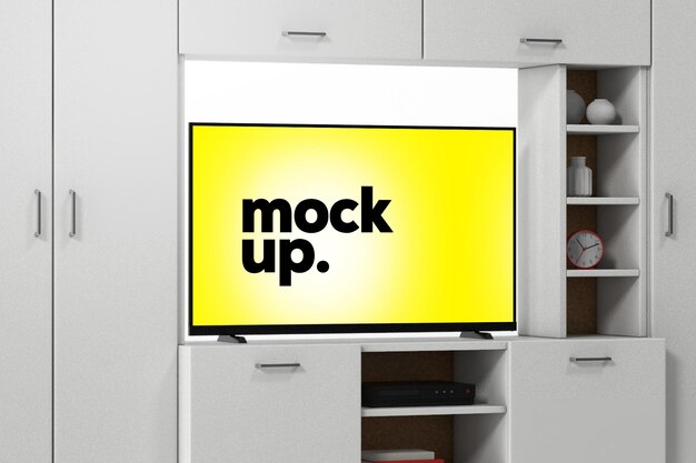 A television screen that says mock up on it