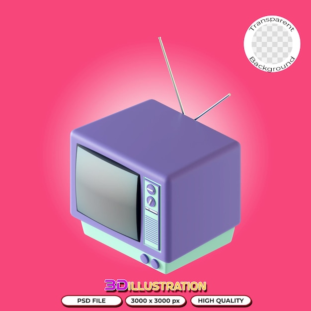 Telewizja 3D retro na przezroczystym tle