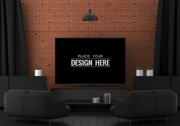 Telewizor w salonie PSD Mockup