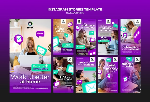 Modello di progettazione di storie di instagram di telelavoro