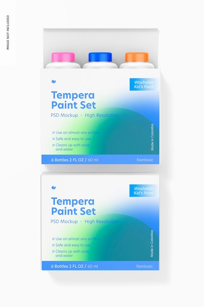 Tempera paint set mockup, opened and closed