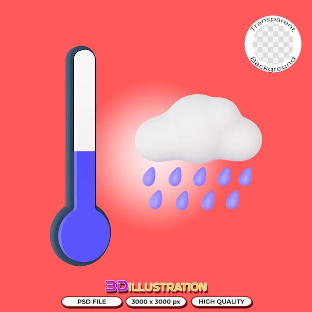 PSD 透明な背景の3dイラストの温度と気象条件