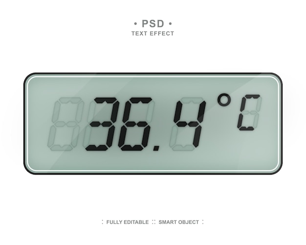 PSD numero di temperatura del termometro digitale visualizzato sull'effetto di testo su schermo grigio