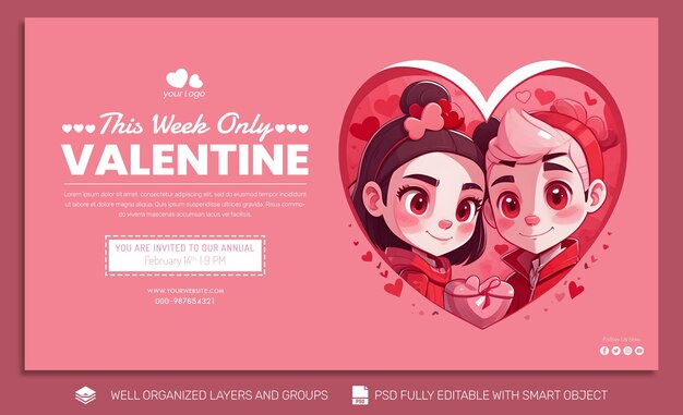 PSD template banner en flyer valentijnsdag social media post