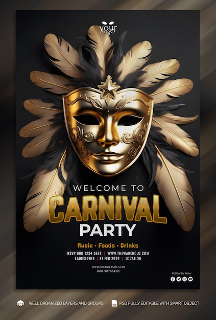 PSD template banner e flyer carniva mask post sui social media