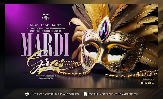 PSD template banner and flyer carniva mask social media post