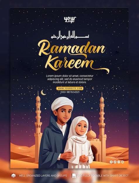 PSD template banner and flyer ramadan kareem social media post