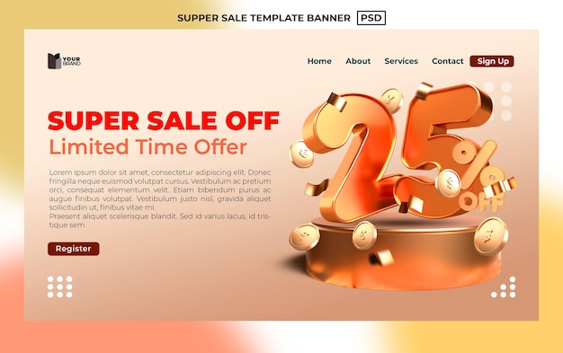 Template banner super sale discount 15 percentage with discount element coin currency, gold style