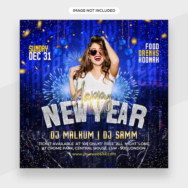 PSD template concept for realistic colorful happy new year .use for new year banner, poster, cover