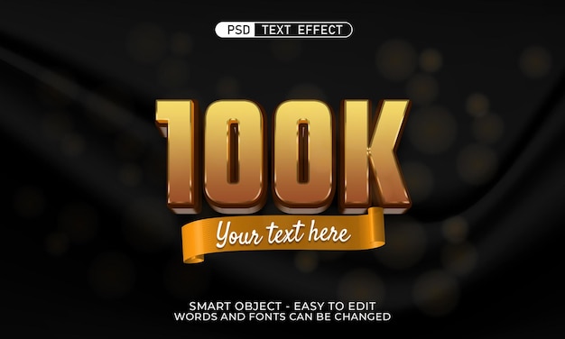 template design 100k followers and subscribers with 3d style editable text effect
