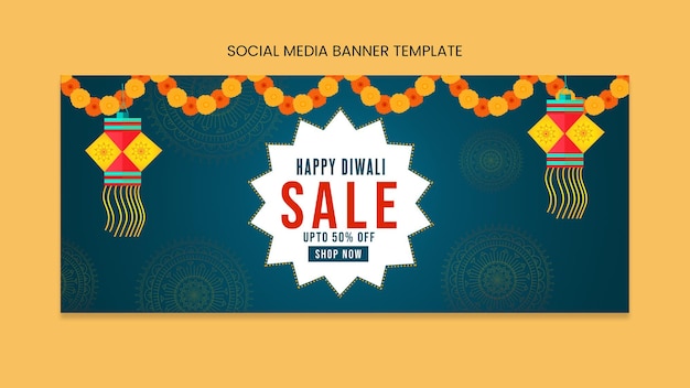 PSD modello design diwali mega vendita social media post banner