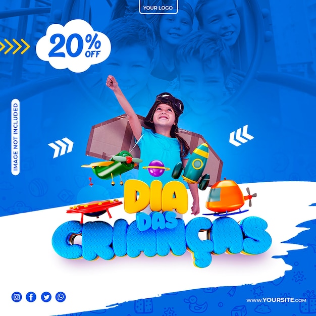 Template dia das criancas in Brazil happy childrens