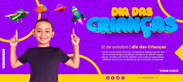 Template dia das criancas in Brazil happy childrens