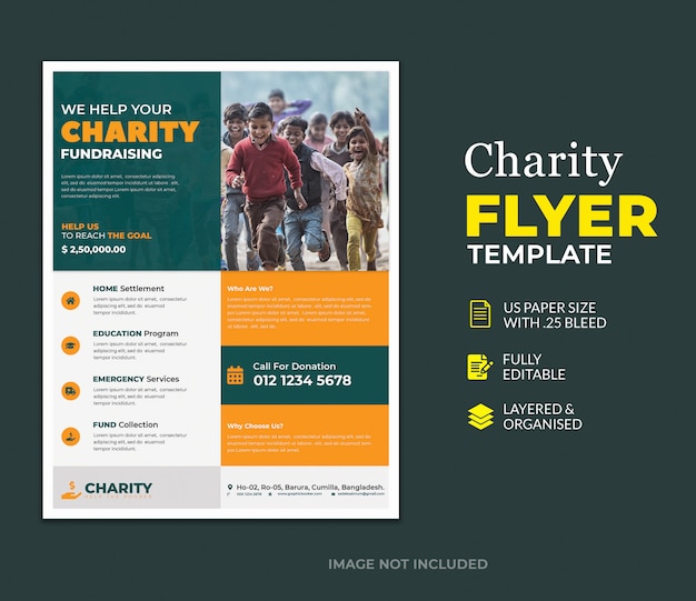 PSD template of donation charity flyer