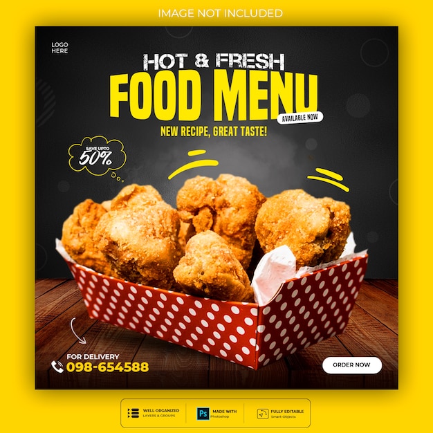 PSD template for food menu for social media post