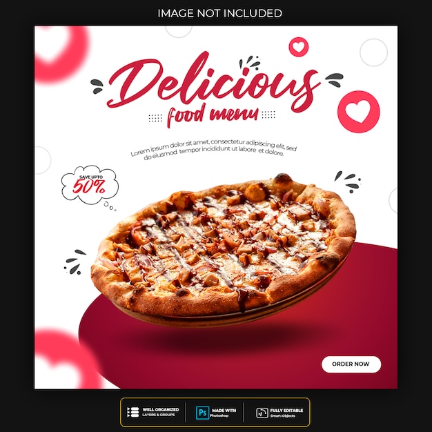 Modello per menu di cibo per post sui social media