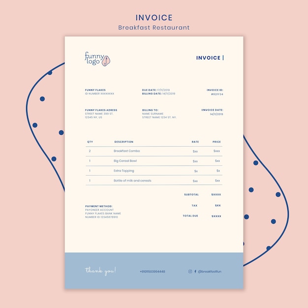 PSD レストランの請求書のテンプレート