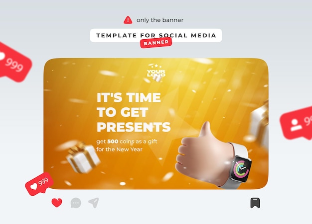 プレゼントを受け取るソーシャルメディアバナーの時間のテンプレート