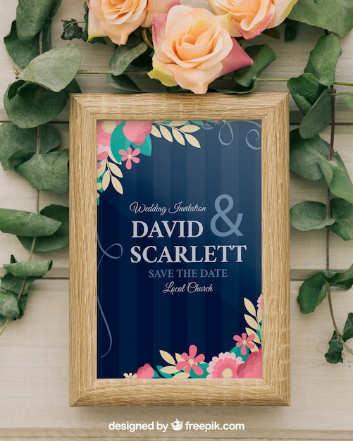 PSD template, frame, flowers and leaves