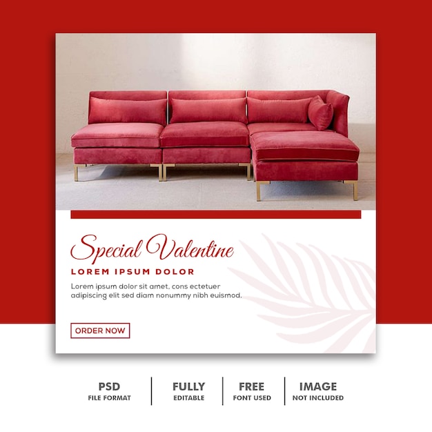 PSD template instagram post valentine sofa red