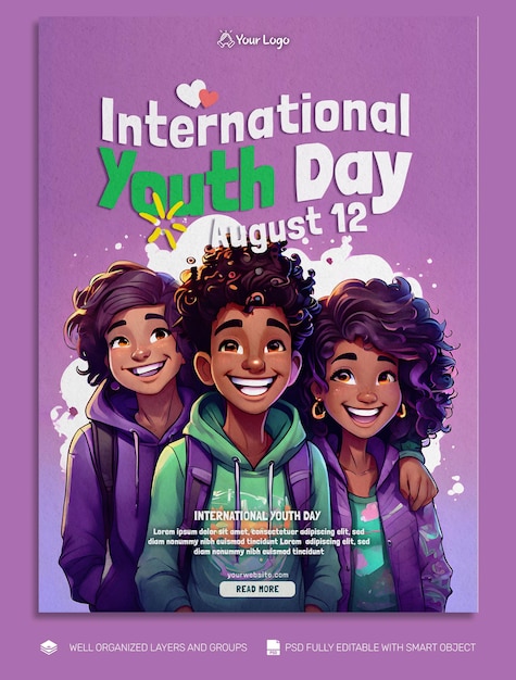 PSD template international youth day social media post