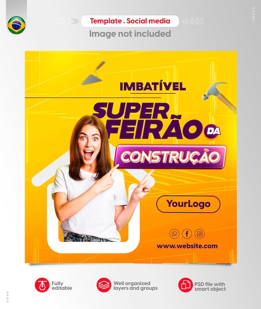 Template in portuguese for construction sales psd premium super construction fair