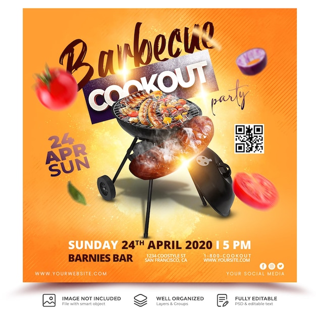 PSD template for promoting a bbq cookout party on social media posts