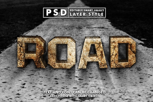 Modello di strada 3d effetto testo premium psd