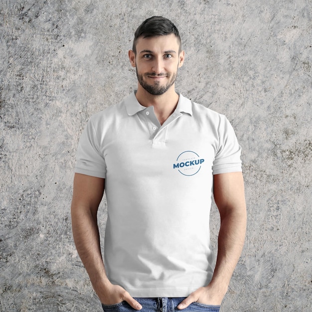 PSD template scene polo shirt branding mockup