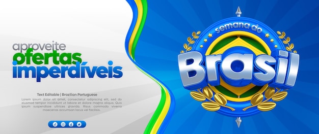 Template social media brazil independence day 3d render brazil week