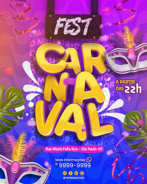 PSD template social media carnival festivities brazil with colorful background